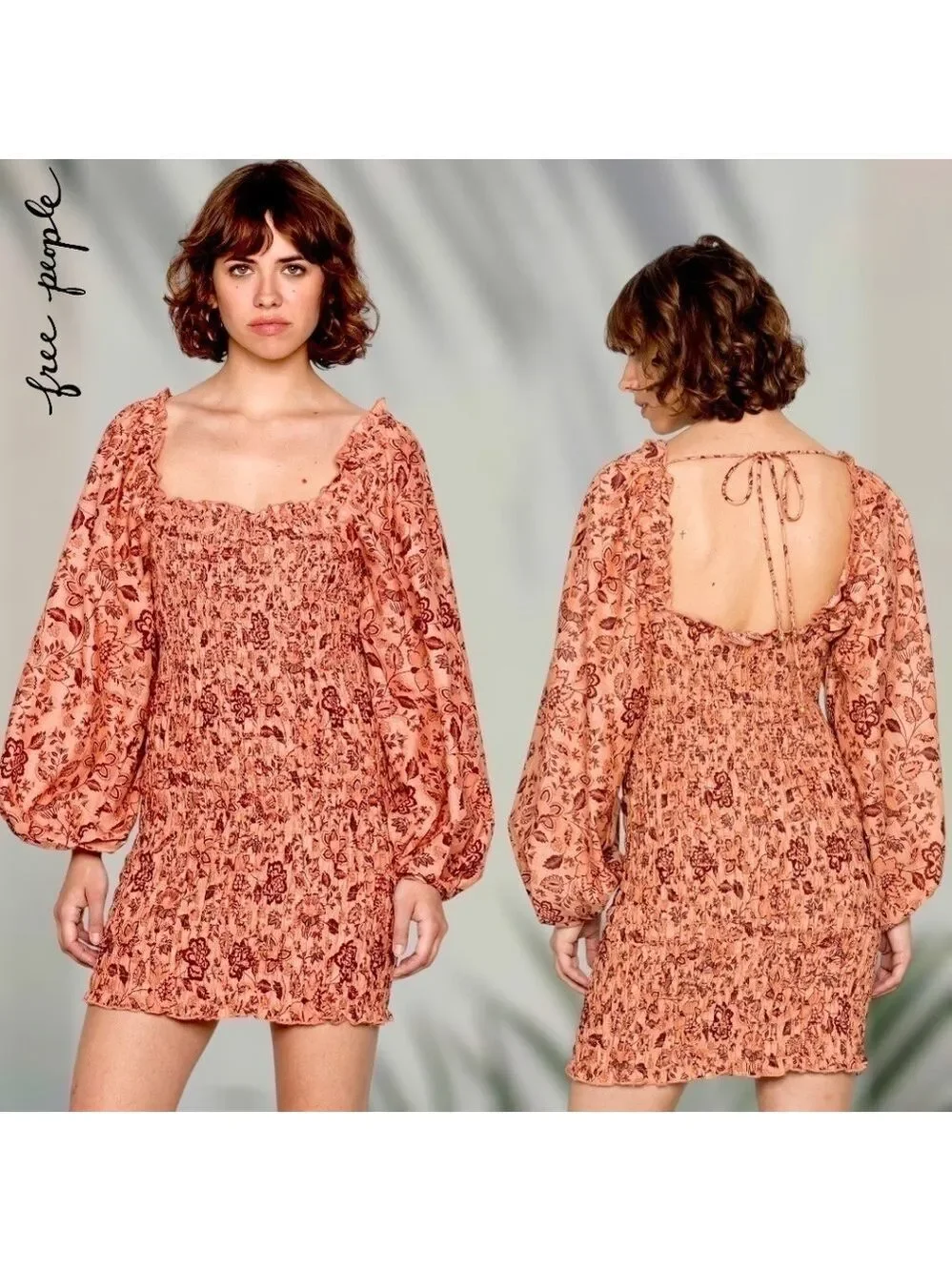 FREE PEOPLE Smock it to Me Puff-Sleeve On/Off Shoulder Smocked MiniDress/Lg NWT